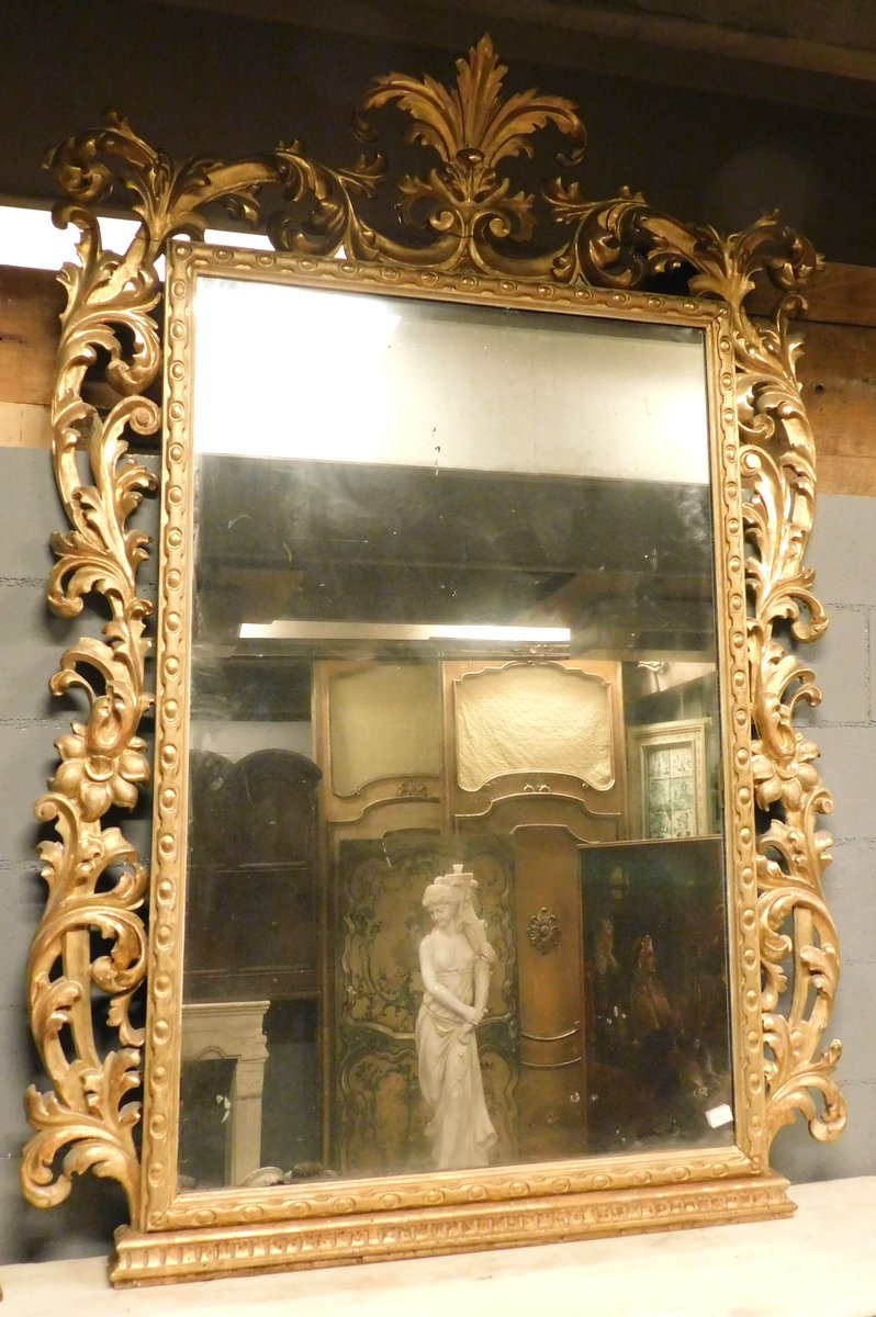 A specc277 - miroir doré et richement sculpté, XIXe siècle, cm l 128 x h 175