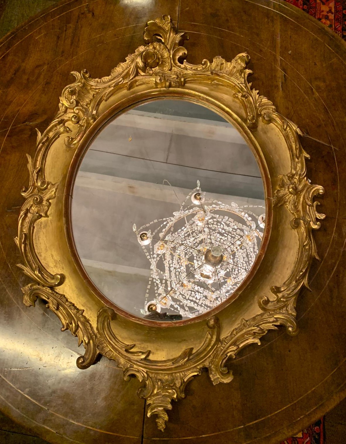 specc348 - specchiera ovale in legno dorato, epoca '800, cm l 69 x h 95