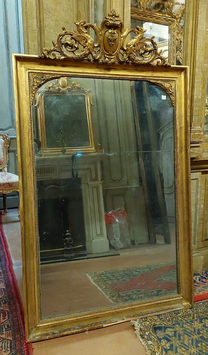specc380 - specchiera in legno dorato con cimasa, epoca '7/'800, cm l 97 x h 166