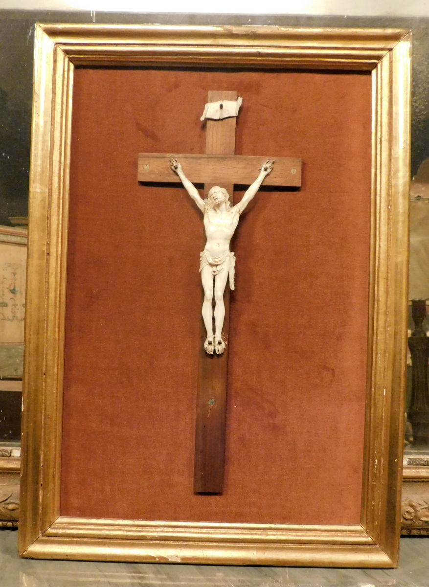 dars479 - ivory crucifix , 19th century, meas.cm w 35,5 x h 50,5
