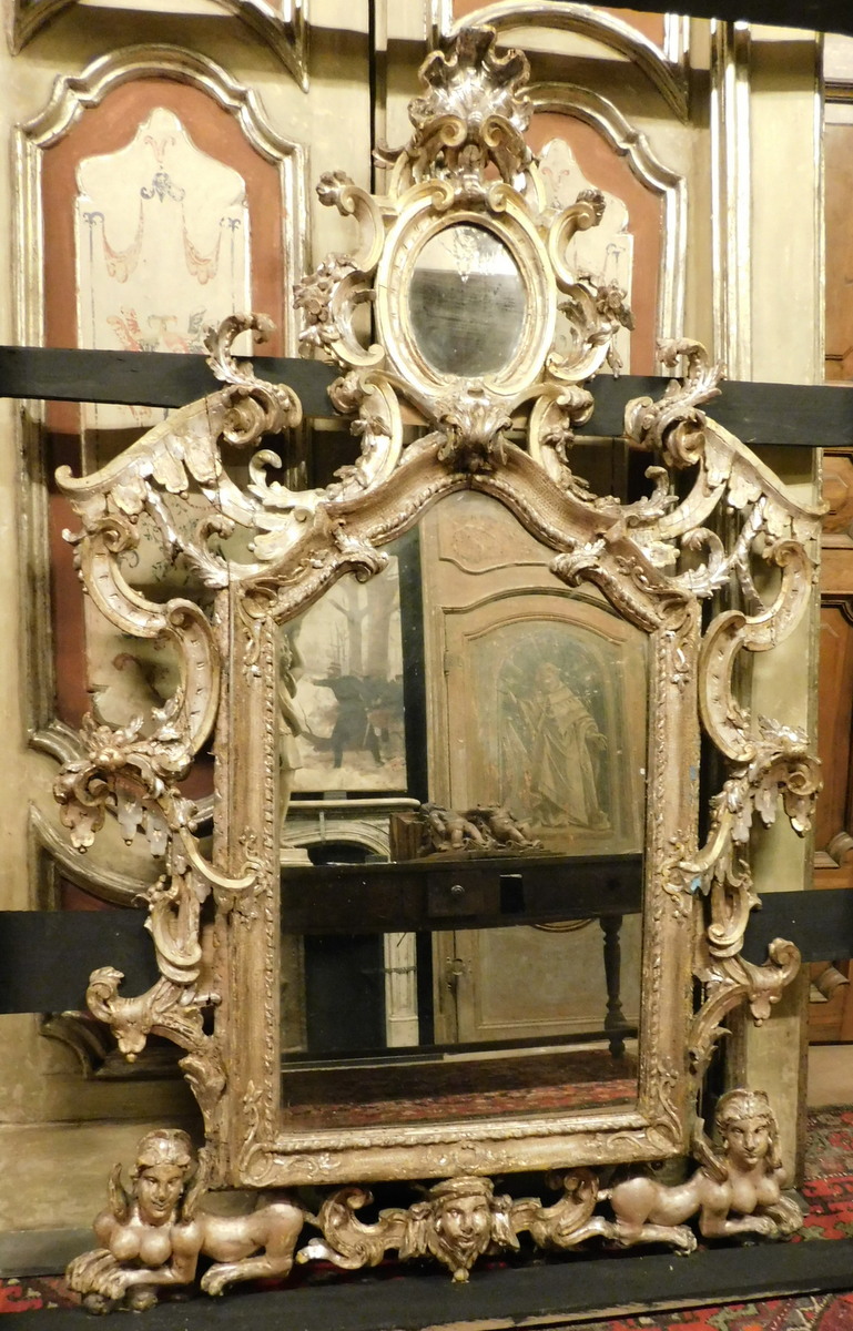 A specc398 - silver mirror, 18th century, Naples, cm l 120 x h 185