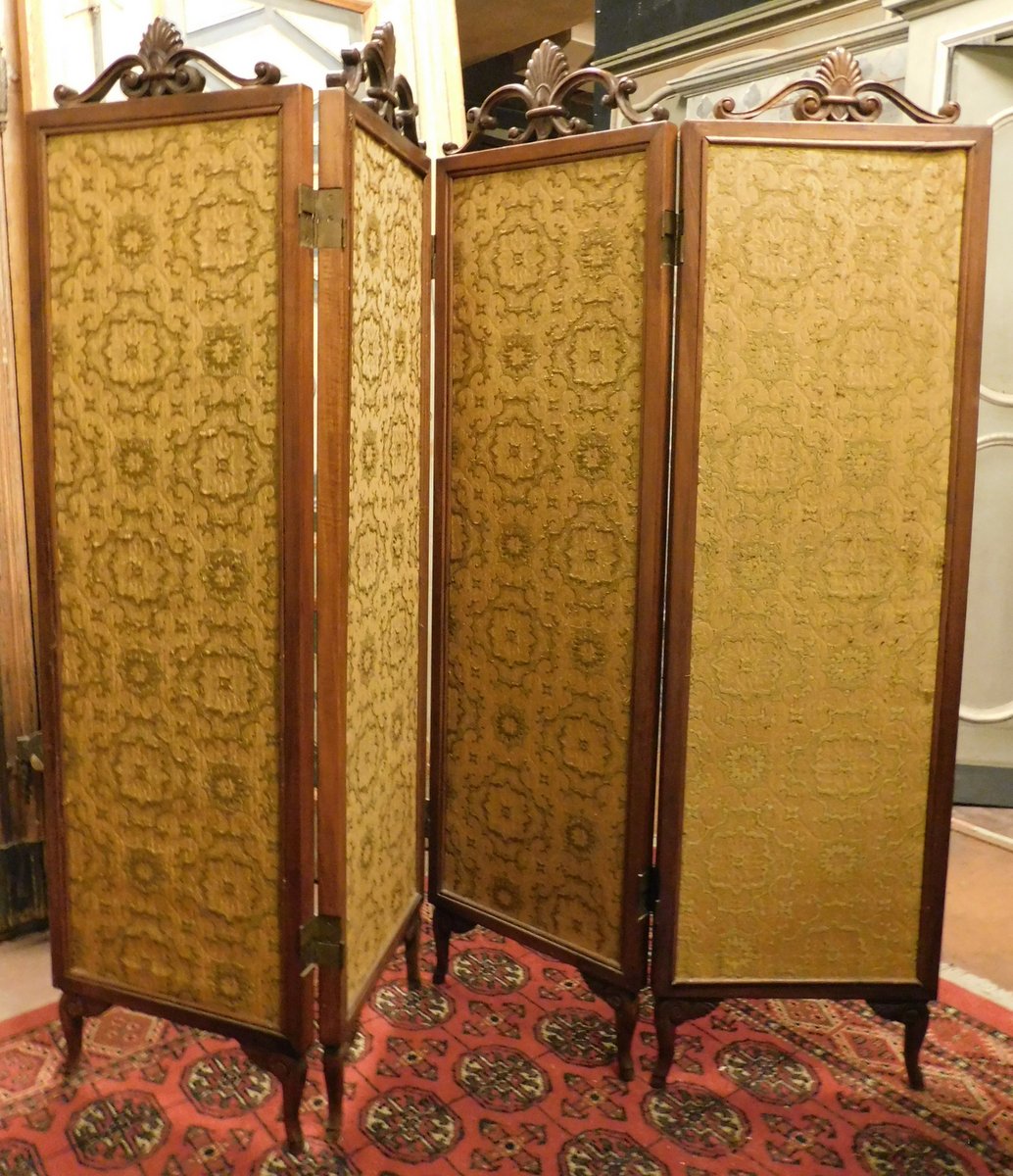 dars490 - dividers screen in wood and fabric, 19th century, cm w 180 x h 166