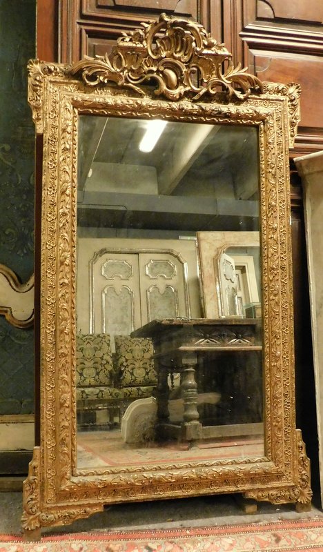 A specc417 - miroir en bois doré, XIXe siècle, cm L 85 x H 146