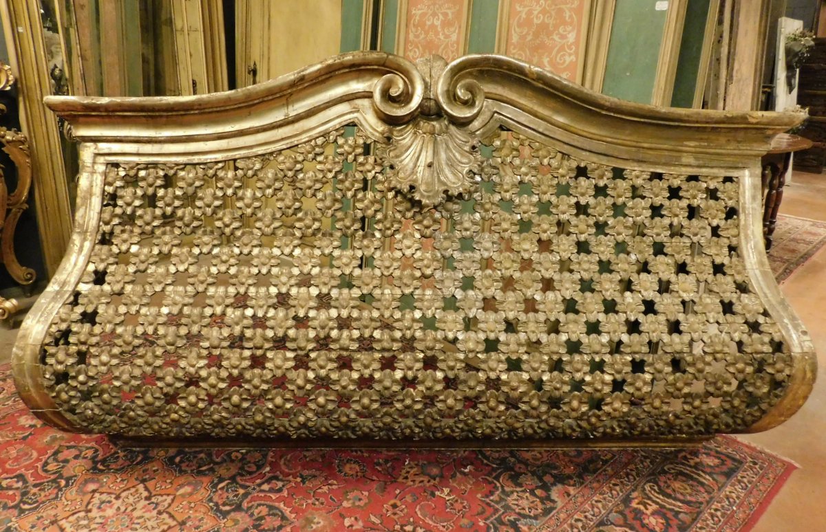 dars526 - theater balcony in gilded wood, 18th century, size cm W 226 x H 125