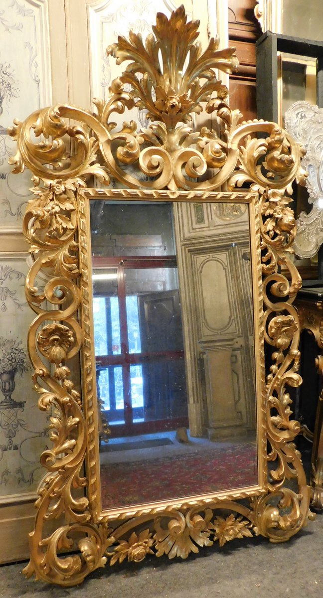 A specc449 - Miroir doré et sculpté, XIXe siècle, cm L 123 x H 207
