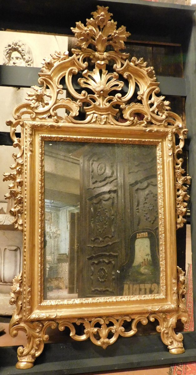 A specc451 - Miroir doré et sculpté, XIXe siècle, cm L 90 x H 163