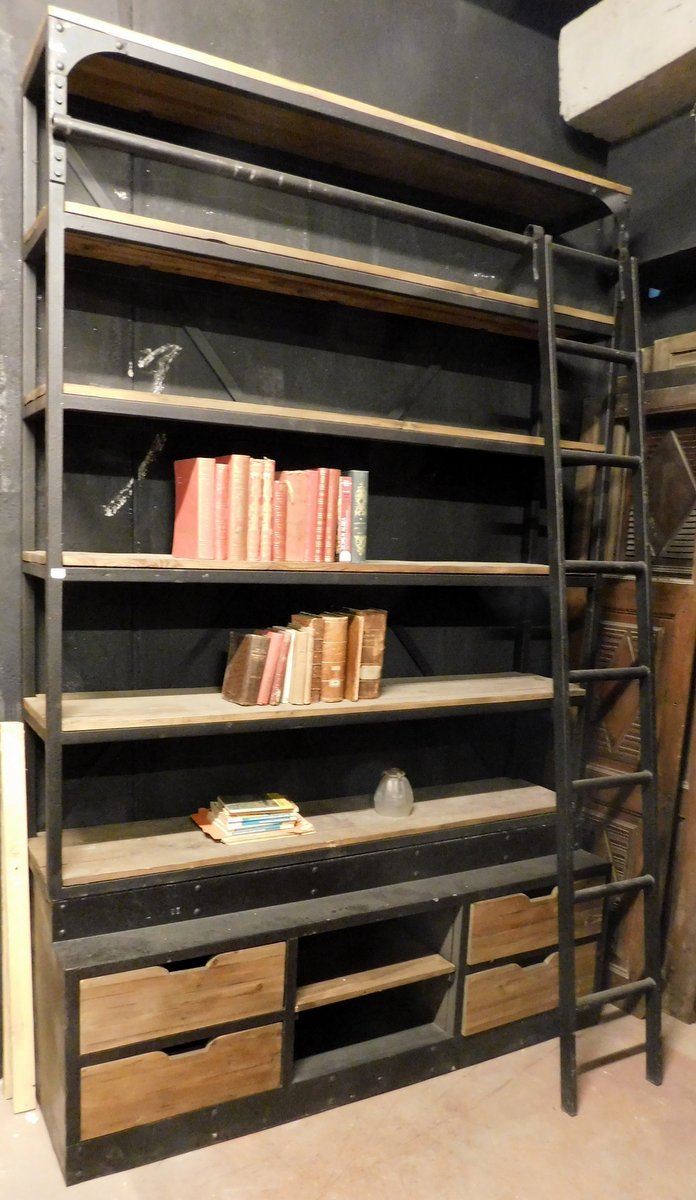 LIB141 - Iron bookcase with wooden, size cm W 160 x H 245 x D 45