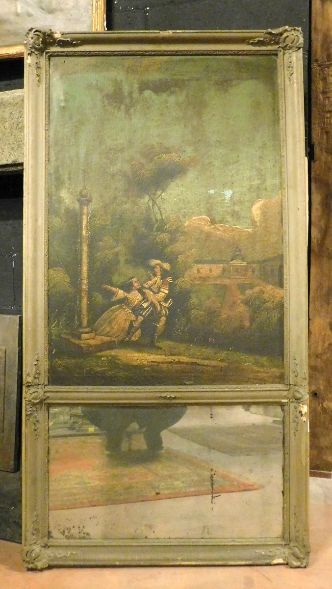 specc252 - miroir avec peinture sur toile, XVIIIe siècle, cm l 76 x h 143