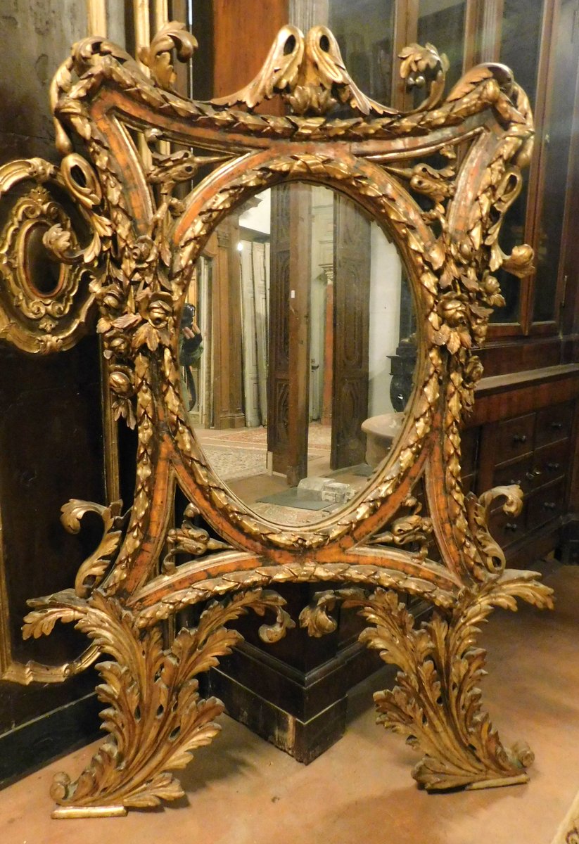 specc254 - specchiera in legno scolpito argentato/dorato, cm l 123 x h 172
