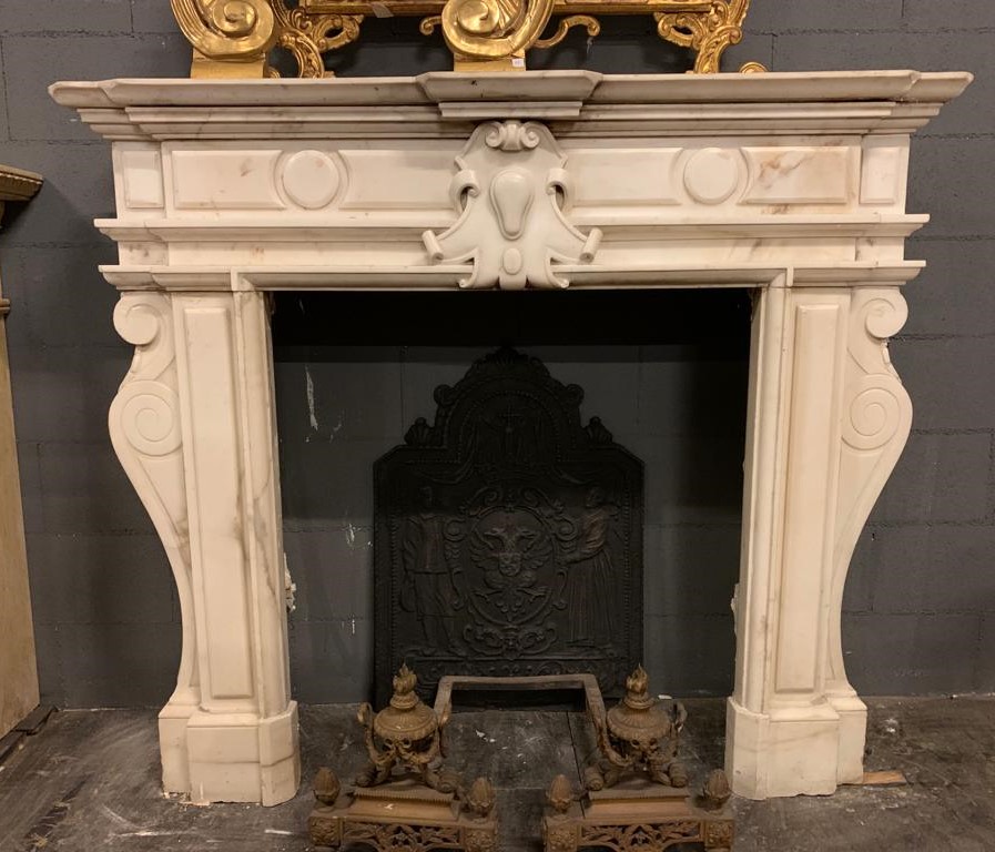 A chm681 - fireplace in white Carrara marble, 19th century, cm w 145 x h 124