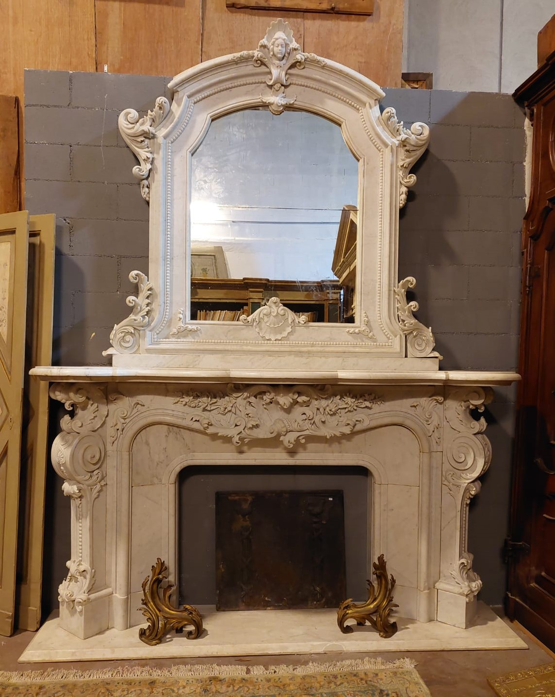 A chm707 - fireplace in statuary white marble, meas. cm w 250 x h 328 x d. 51