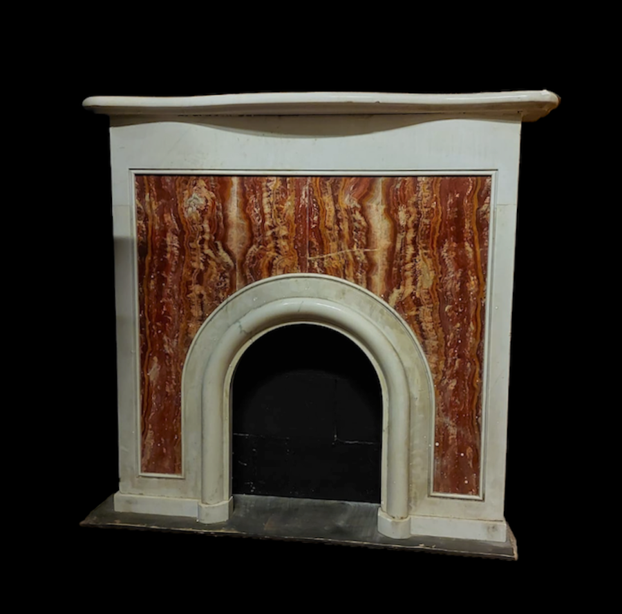 chm716 - fireplace in white marble, cm w 124 x h 118 x d. 20