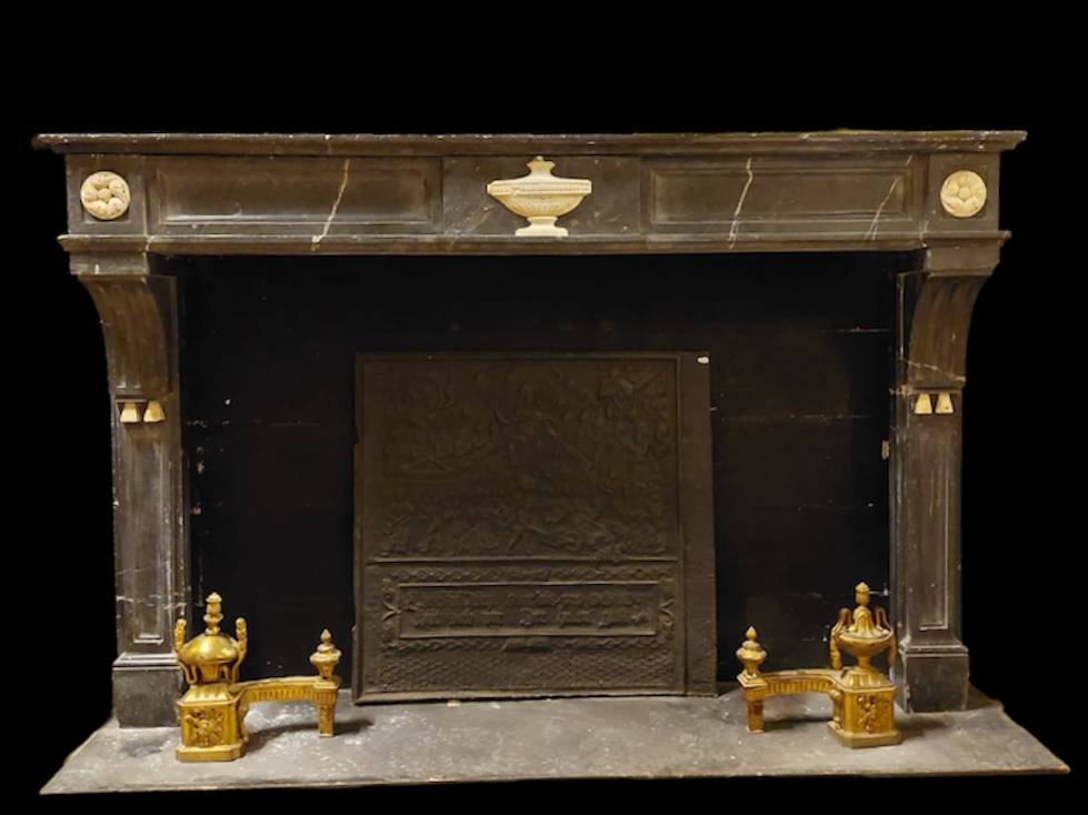 chm717 - fireplace in black marble with white veins, size cm w 181 x h 117