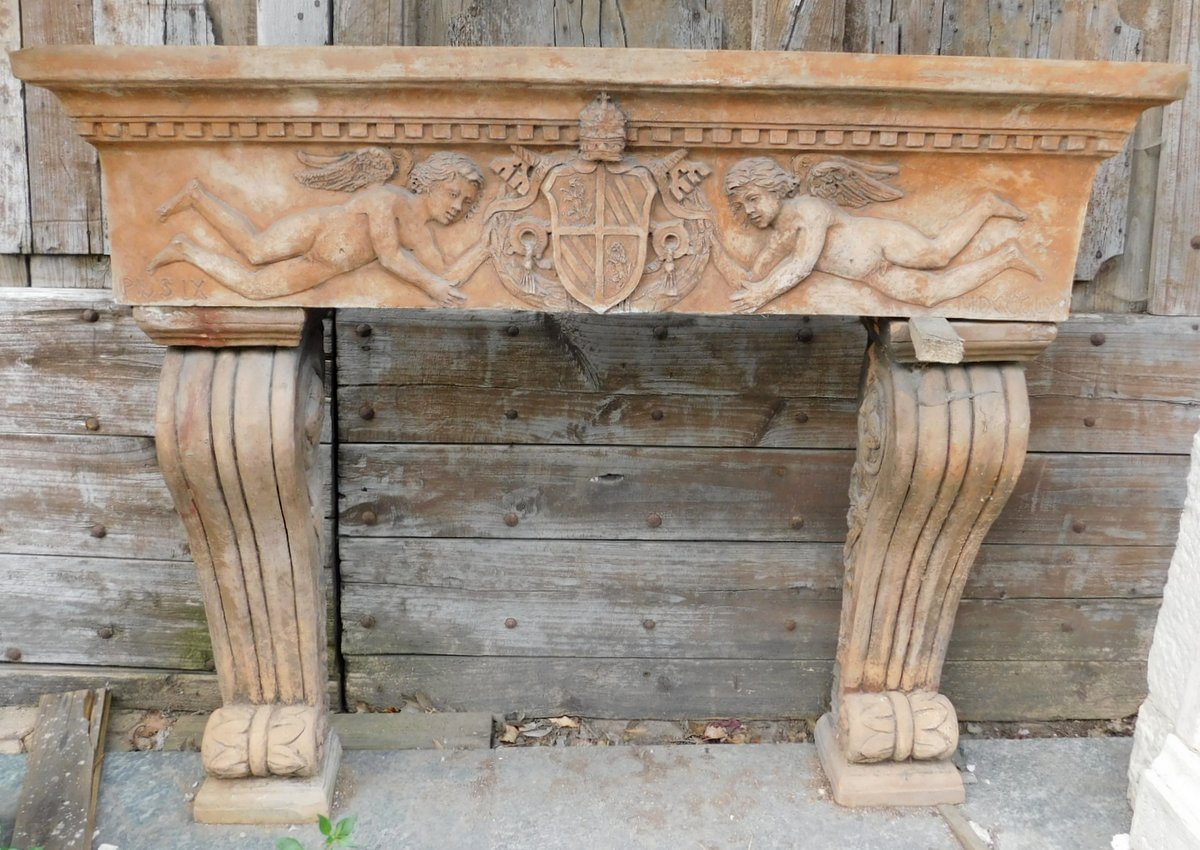 chm735 - terracotta fireplace, '900, cm l 136 x h 114 x d 32