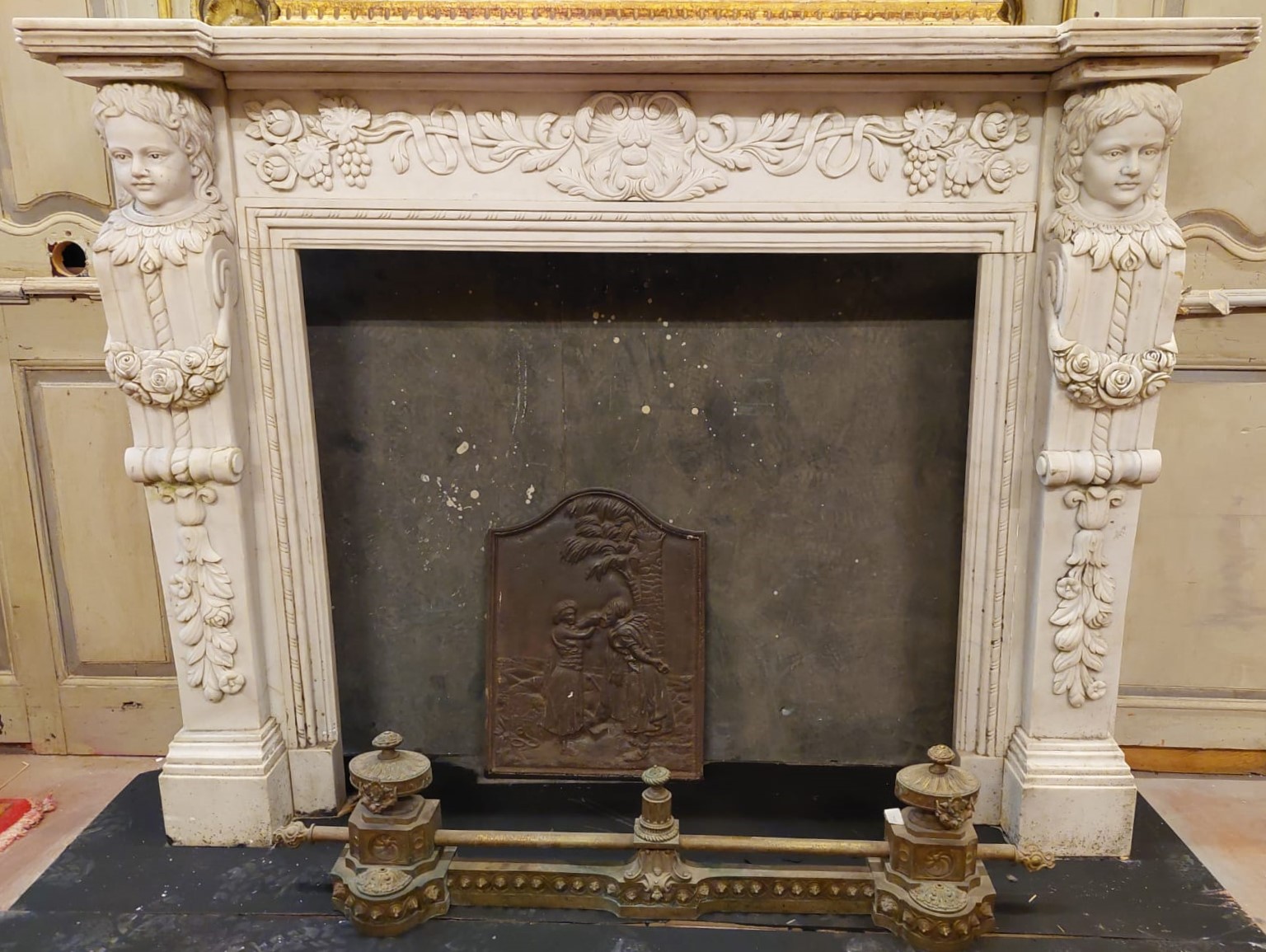 A chm748 - fireplace in Carrara marble, 19th century, cm w 160 x h 120 x d. 29