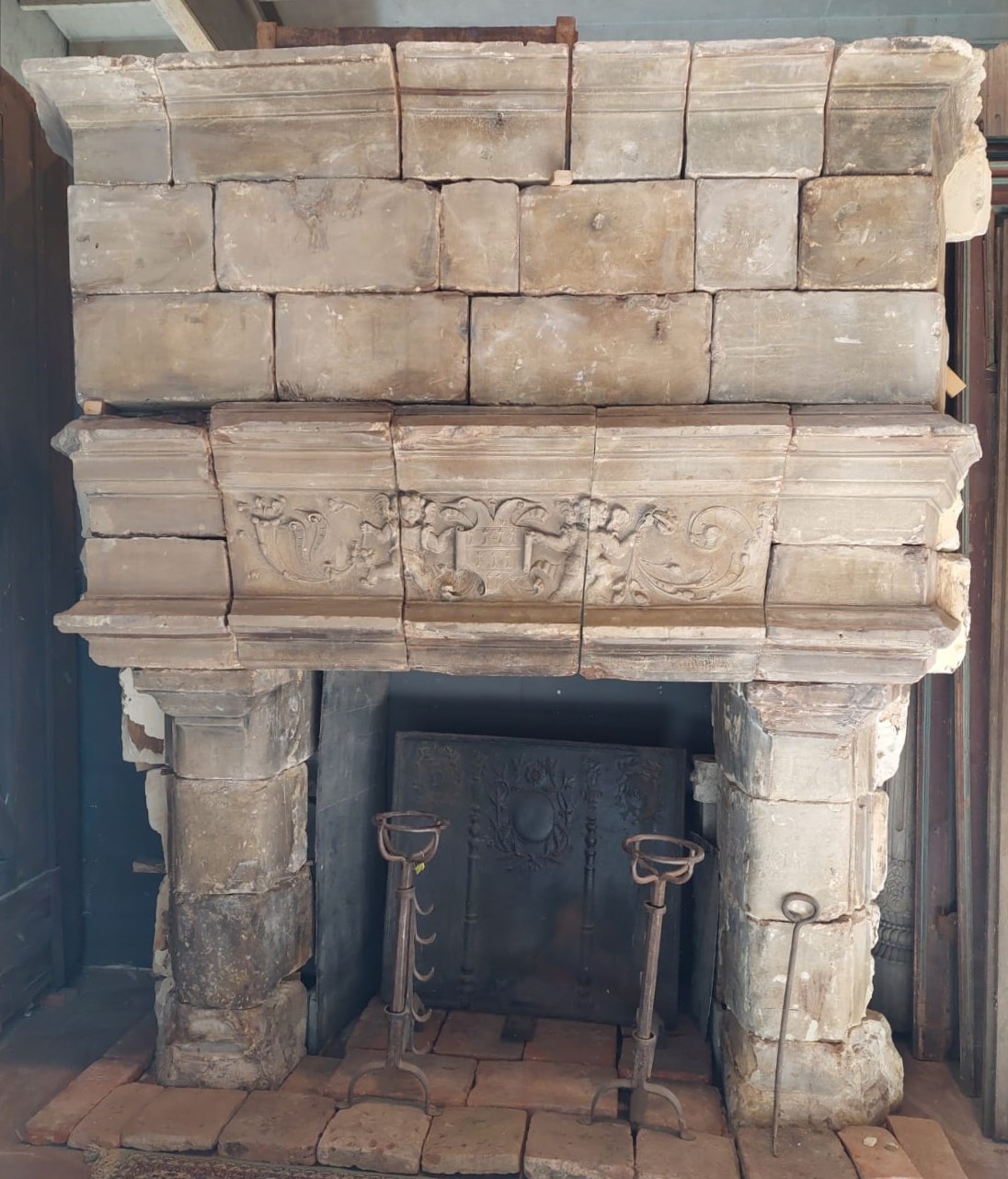 A chp360 - Burgundy stone fireplace, '500, cm W 260 x H 275 x D 120