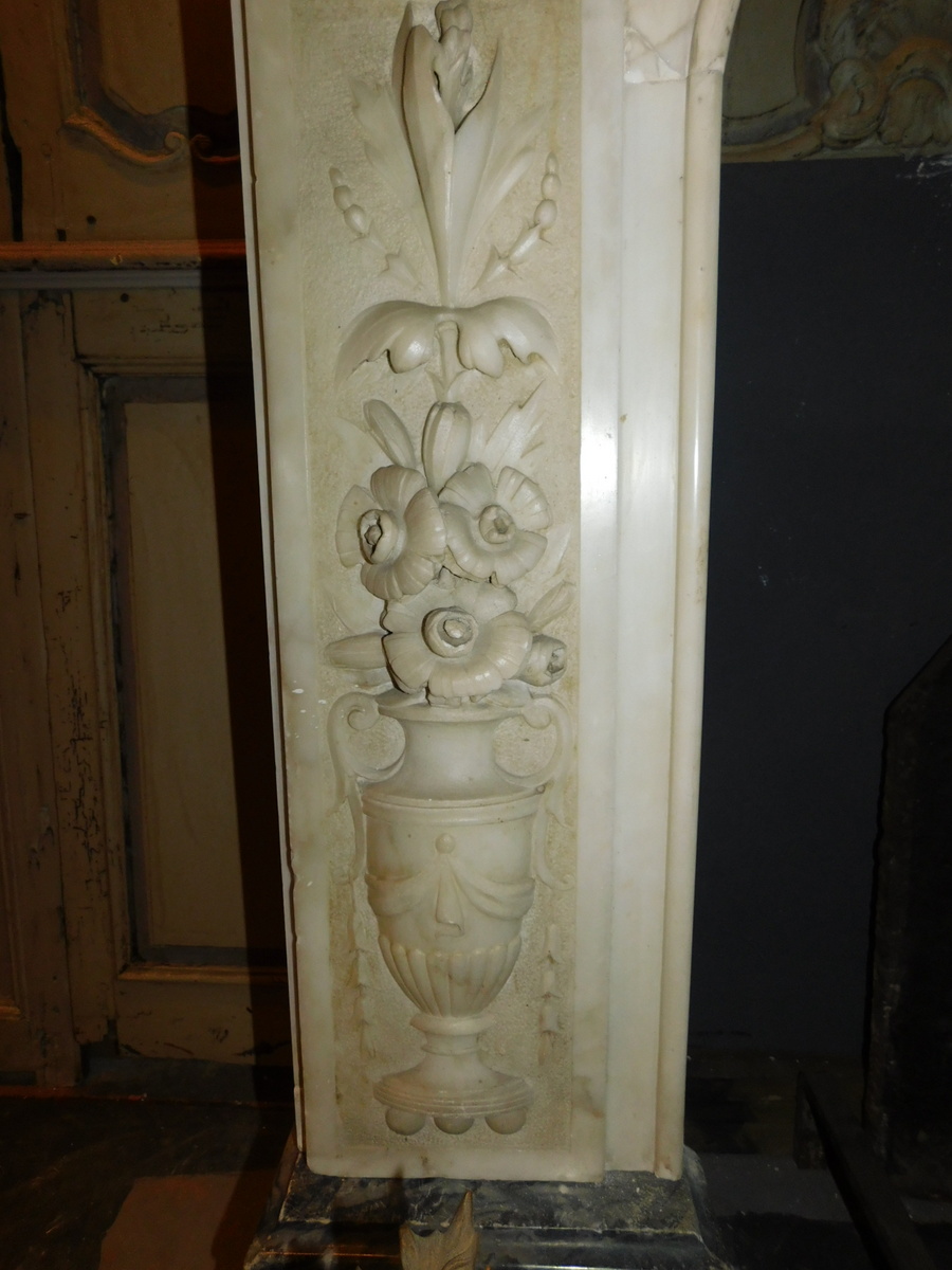 chm692 - richly carved white Carrara marble fireplace, cm w 162 x h 118 x d 40 