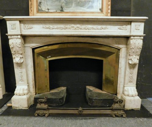 chm591 fireplace Louis XVI white marble, meas. cm 150 x 105