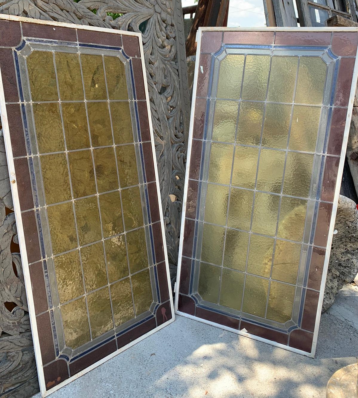 pan354 - coppia di vetrate colorate liberty, misurano cm L 60 x H 125