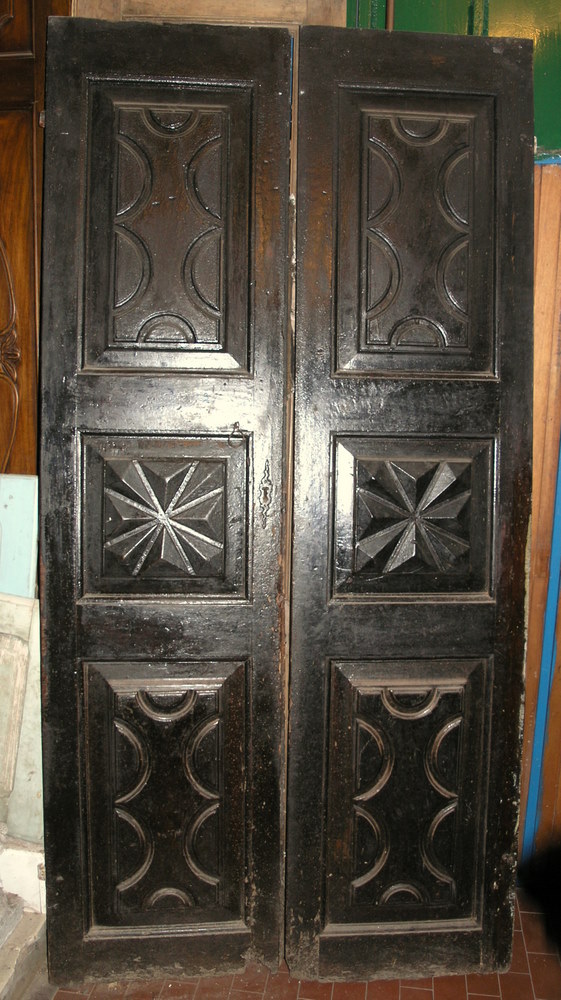 Antique entry door (ptci193) made of walnut ep '600 meas.w 52+ 52 x h.213cm