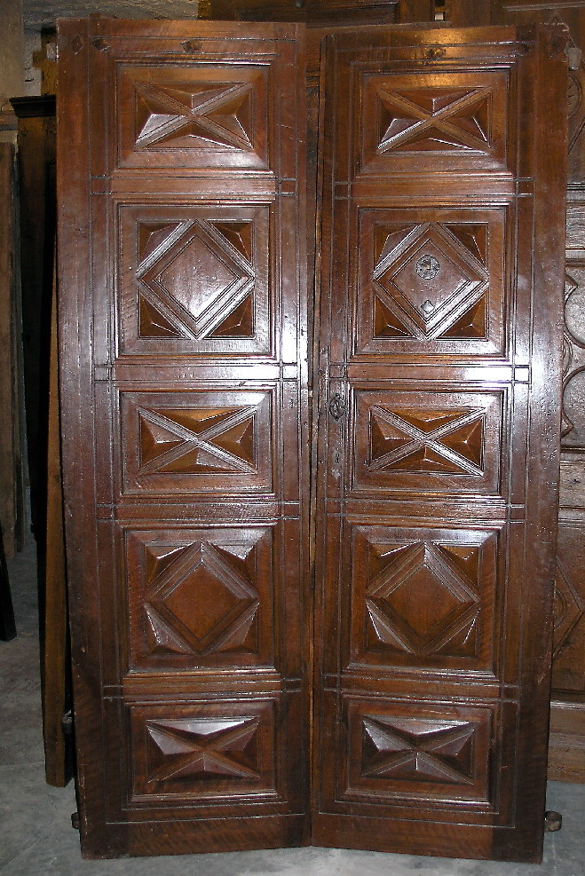 Antique entry door (ptci186) made of walnut, ep '600 meas.width 59 + 59 x h.206c