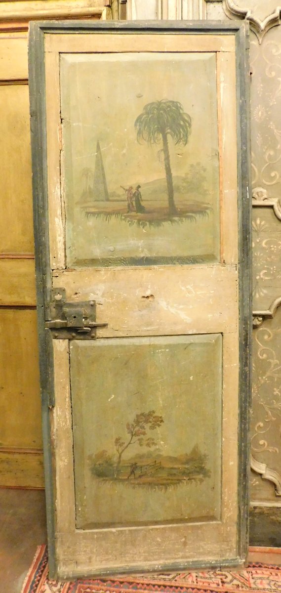 ptl375 porta con paesaggi dipinti ambo i lati,mis. h cm195 x 76cm