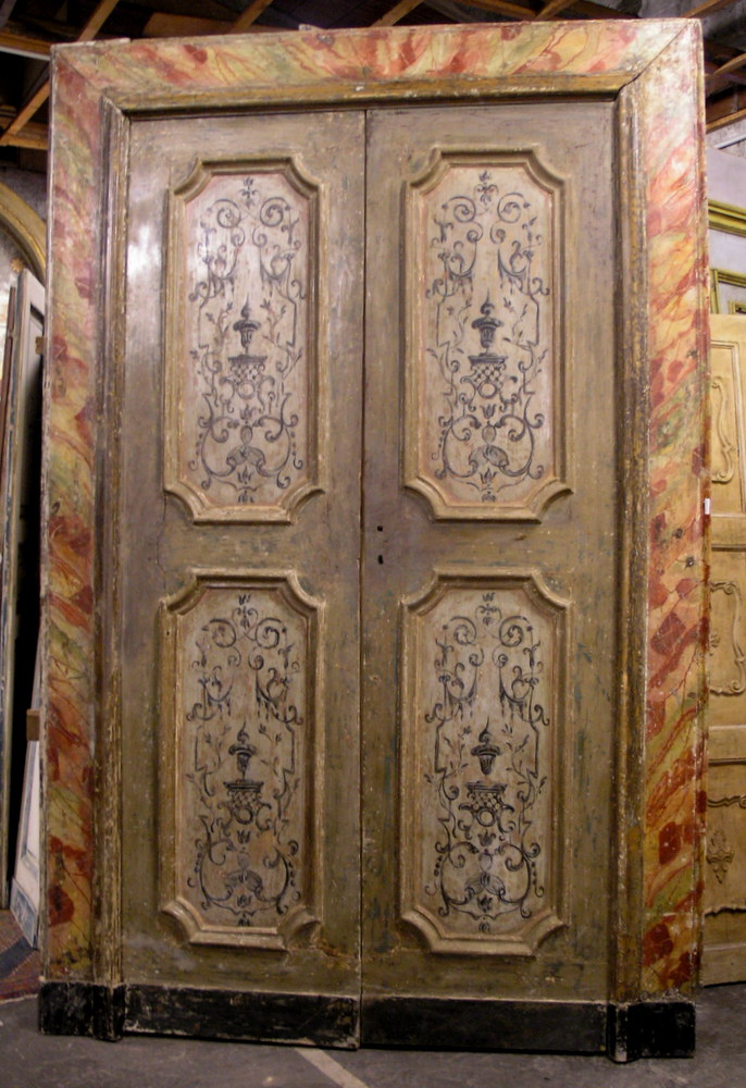 ptl376 lacquered door with frame painted faux marble, mes. h cm264 x175 