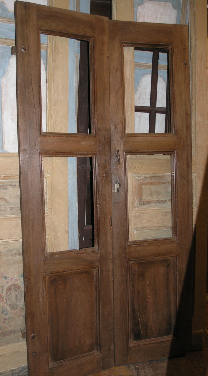 pti560 door in walnut with two glass doors, meas. h cm 200 x 100