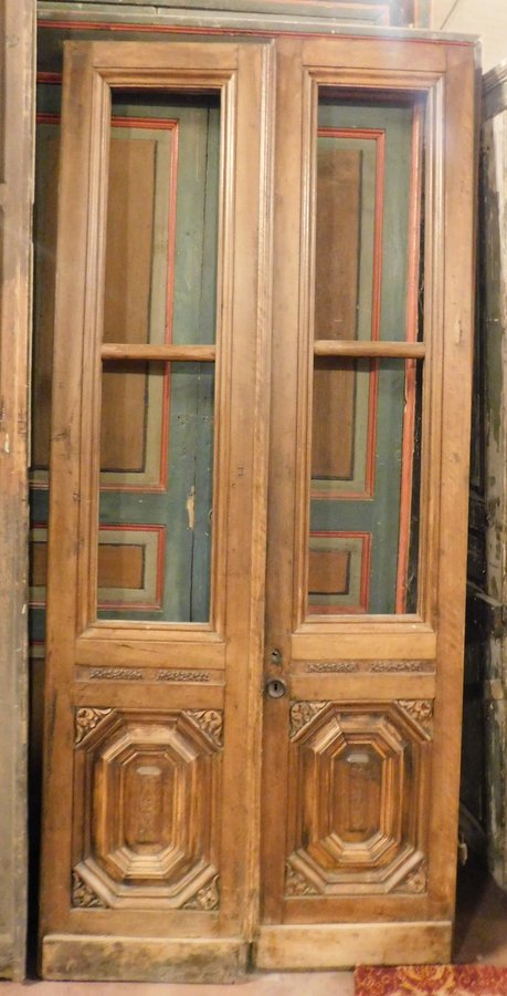 A pti621 - double-glazed, walnut glass door, cm l 100 x h 225