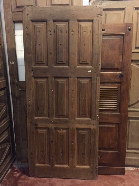 ptcr435 - carved walnut door with nine panels, epoch '800, cm l 88 x h 207