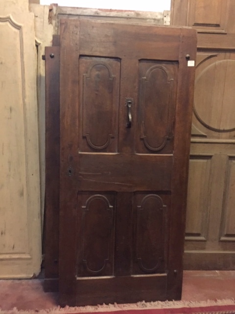 A ptci509 - carved walnut door, hinges and original irons, cm l 95 x h 204
