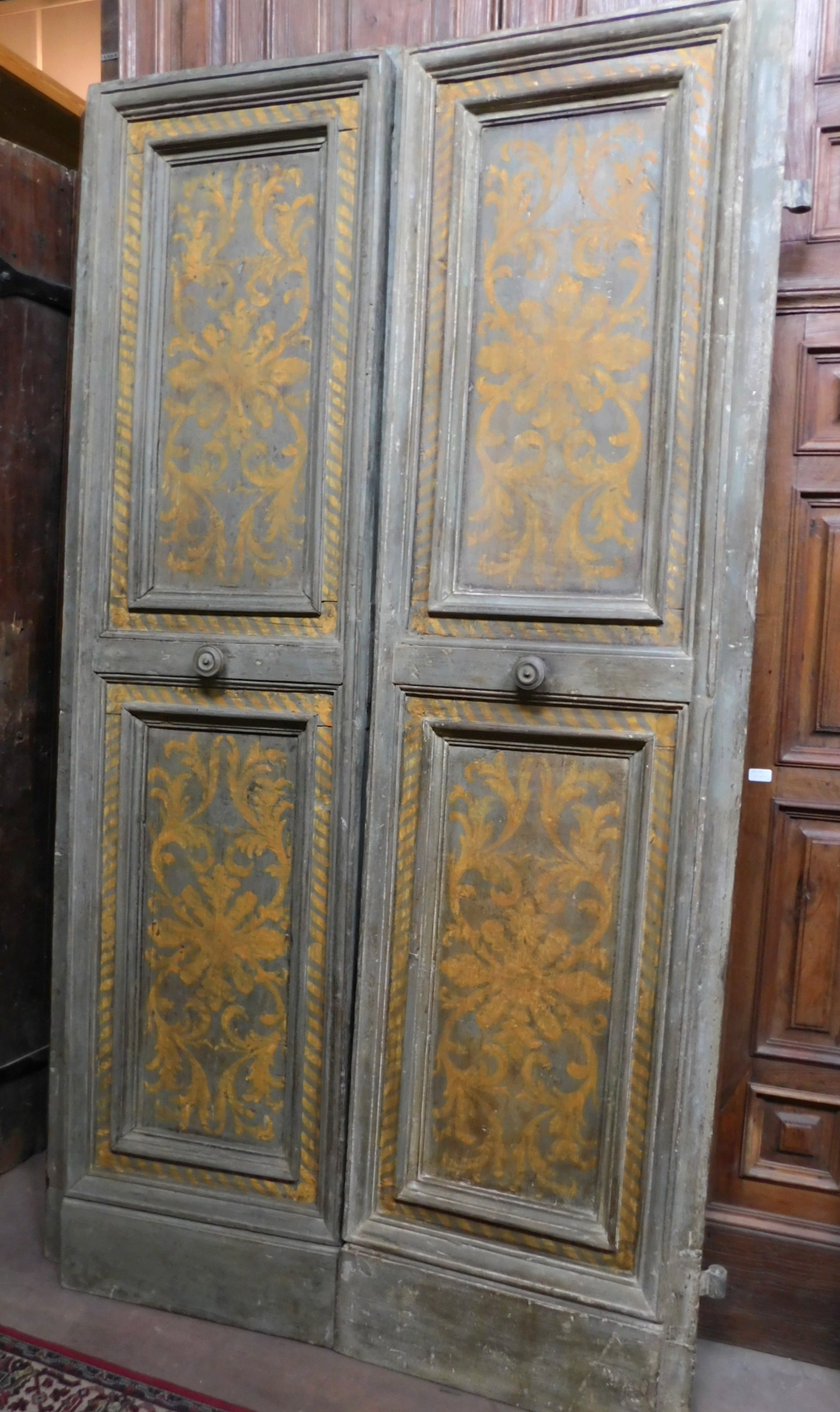 A pts699 - pair of lacquered double swing doors, irregular measures