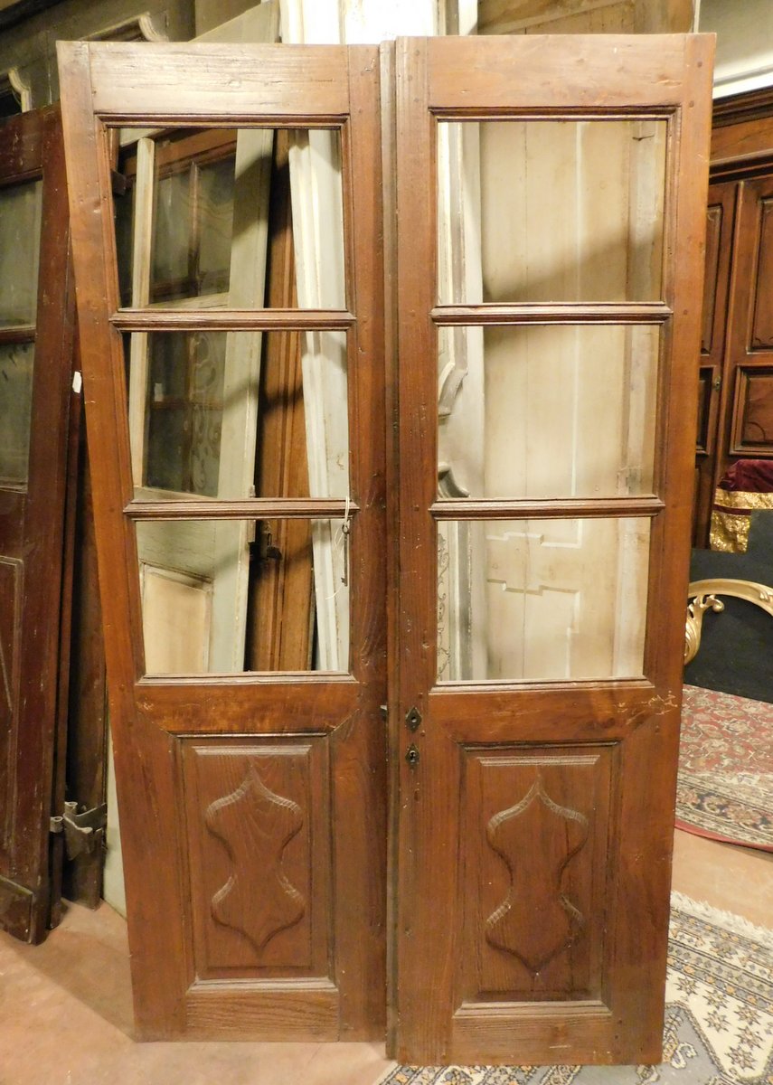 pti643- porte vitrée à deux portes en châtaignier, cm l 106 x h 188
