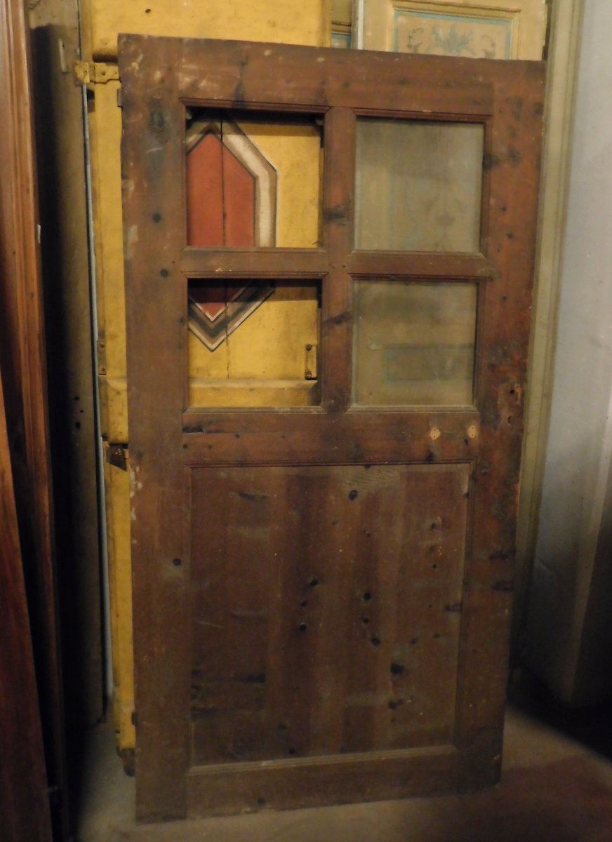 pti647 - porte vitrée en mélèze, XVIIIe siècle, dimensions cm l 96 x h 186
