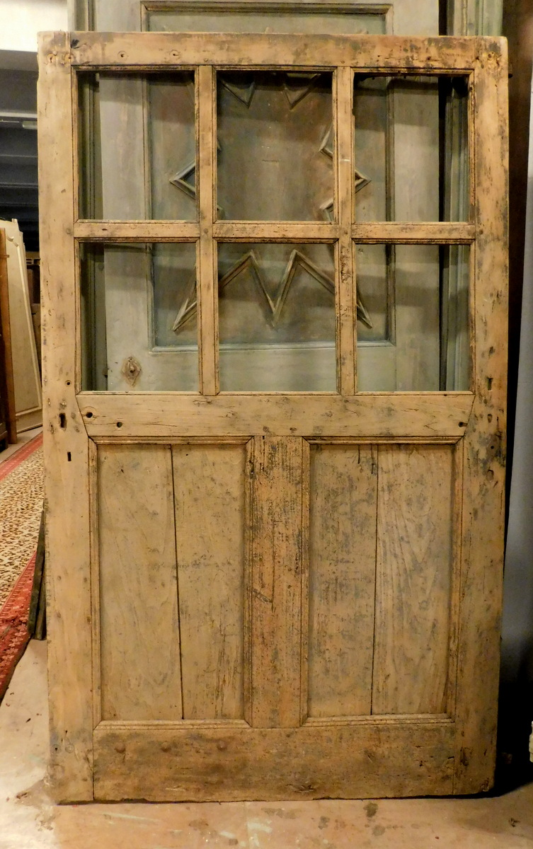 pte131 - glass door in poplar wood, '7 /' 800, cm w 112 x h 187 