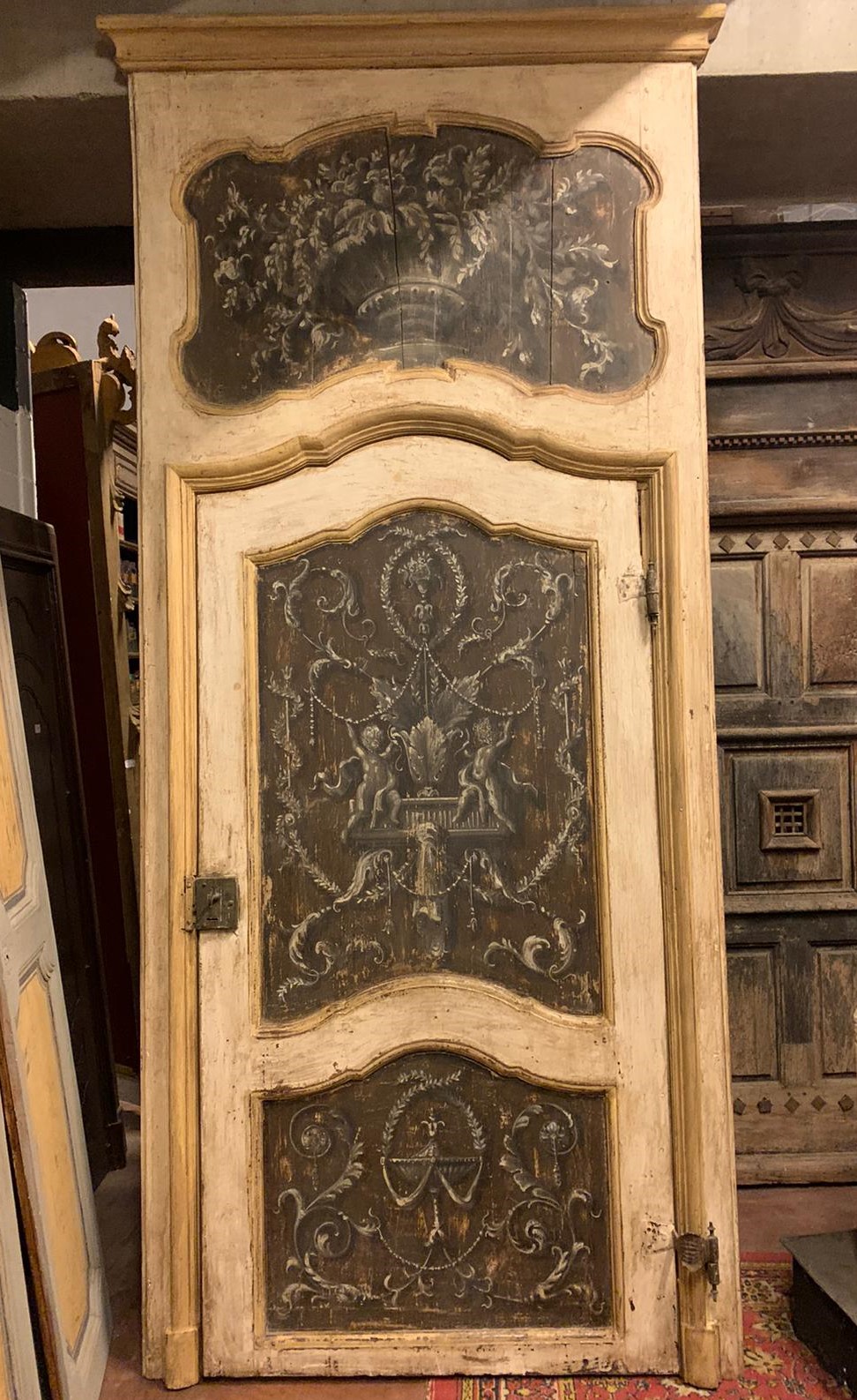 A ptl561 - single-leaf door complete with frame, 18th century, cm w 136 x h 312
