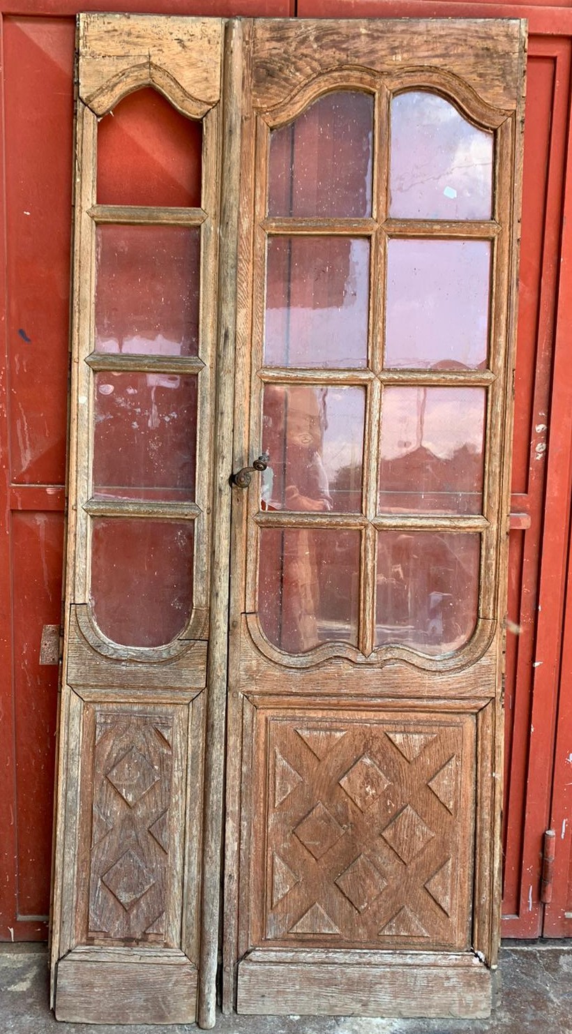 ptir461 - porte vitrée rustique, du XIXe siècle, cm L 92 x H 196
