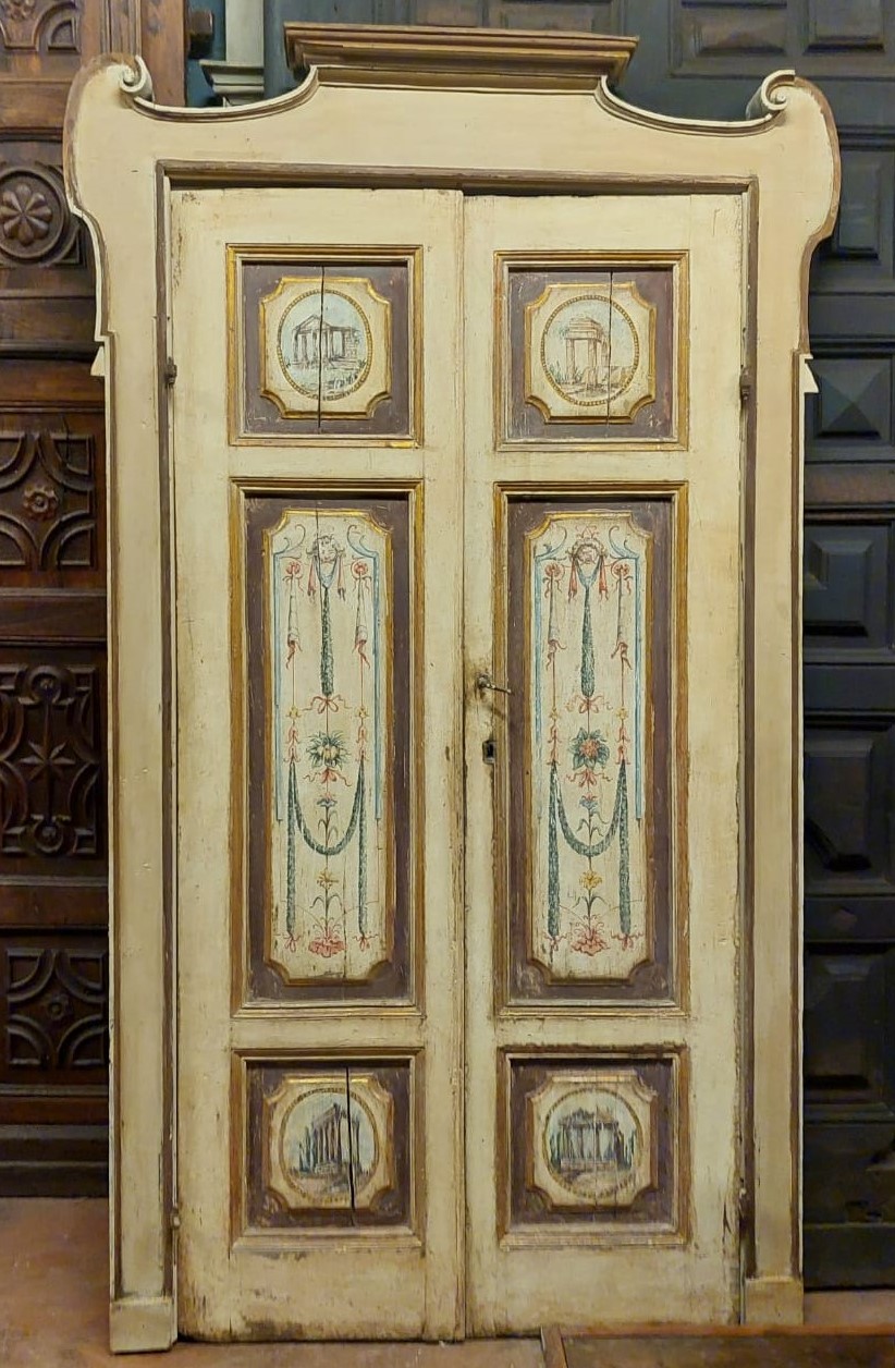 A ptl597 - porte laquée et peinte, XVIIIe siècle, mes. cm L 145 x H 233