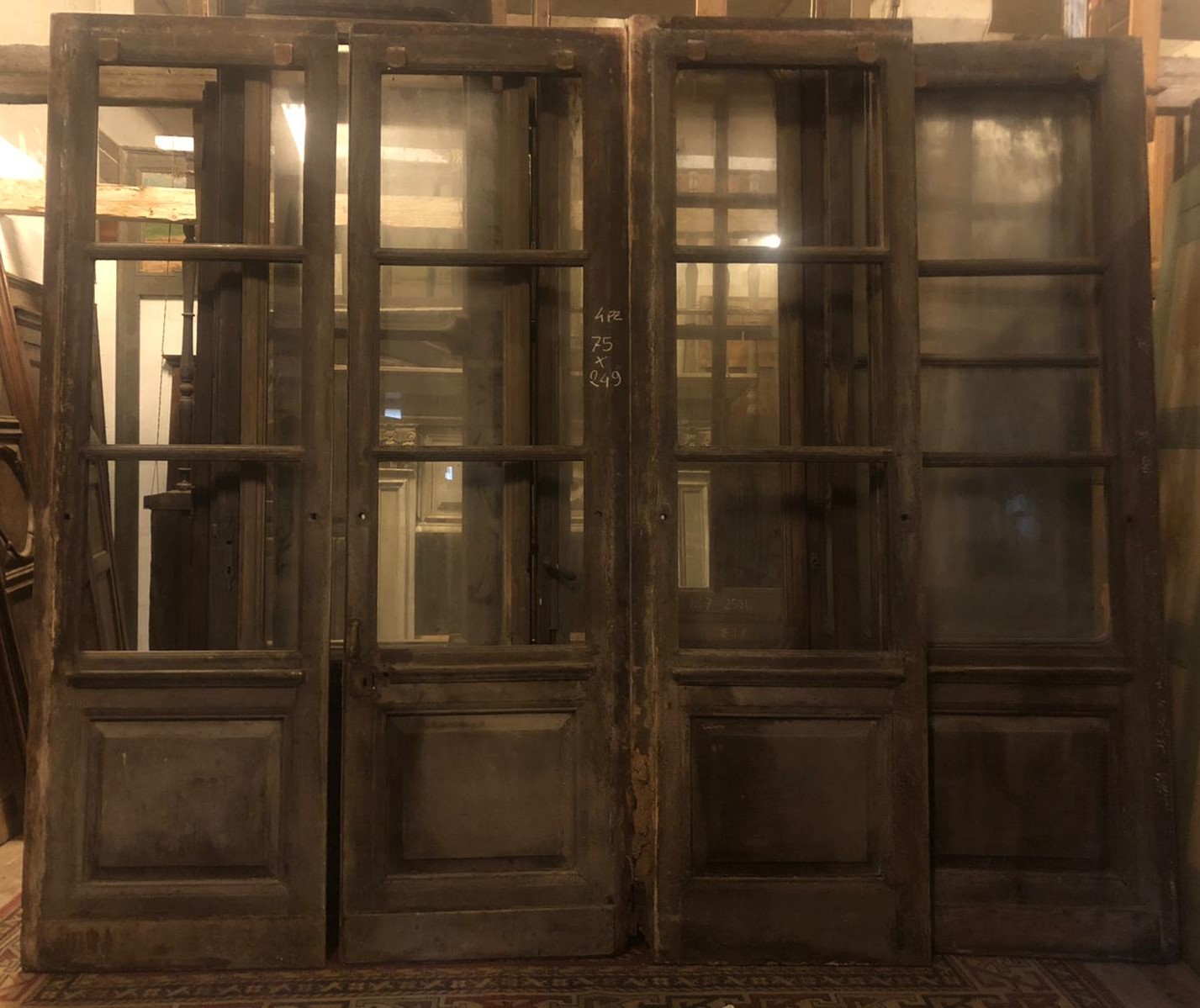 A neg048 - Porte de magasin en verre à 4 portes, XIXe siècle, cm L 300 x H 249