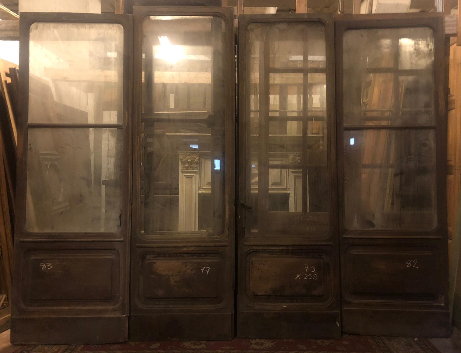 neg049 - Porte de magasin en verre à 4 portes, XIXe siècle, cm L 317 x H 252