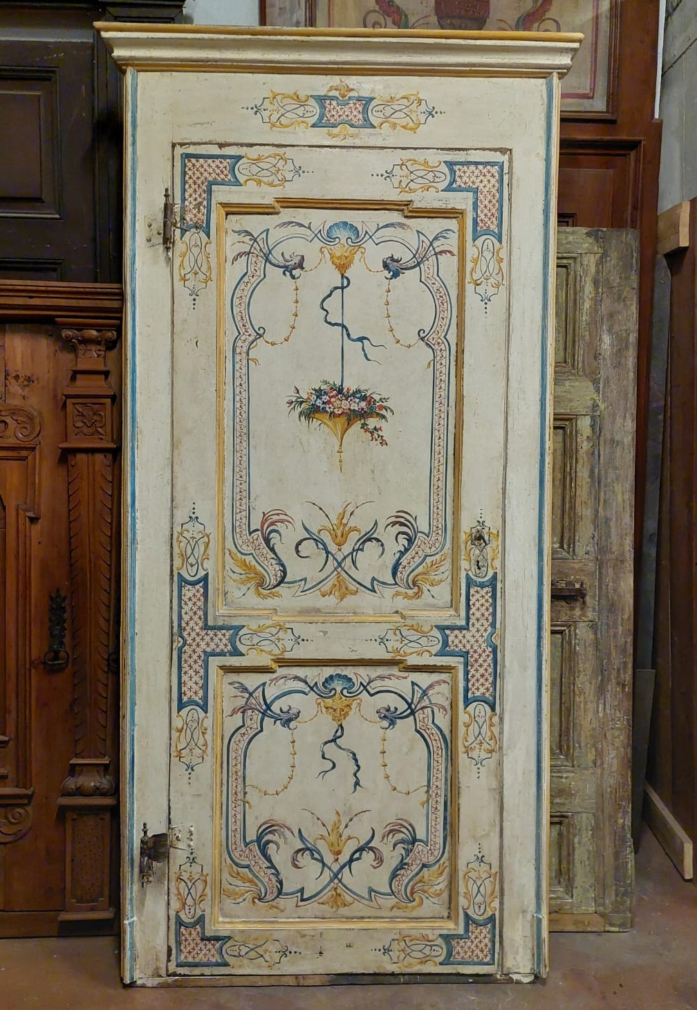 A ptl610 - lacquered door with frame, 18th century, size cm W 109 x H 230