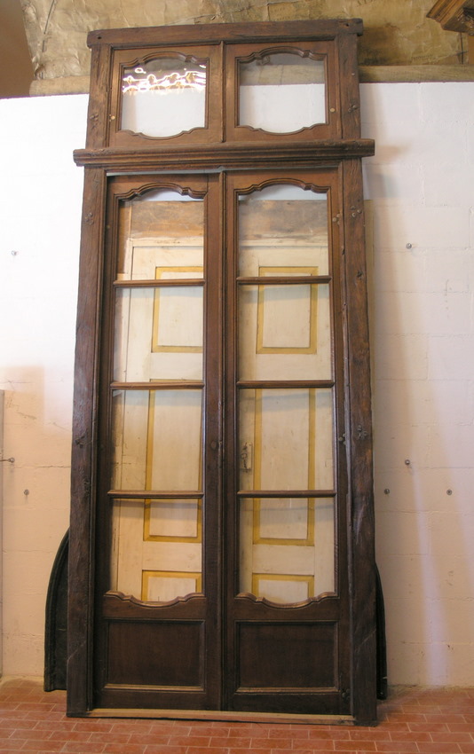 Antique interior door (pti305) made of walnut wood, with glasses and little leaf