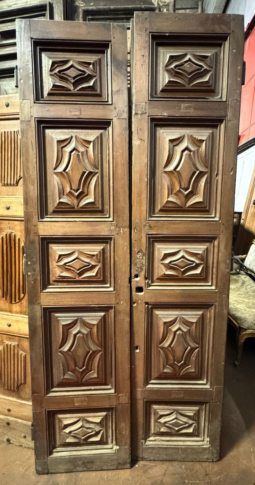 Antique entry door (ptci298) made of walnut wood, Baroque style, ep.'600