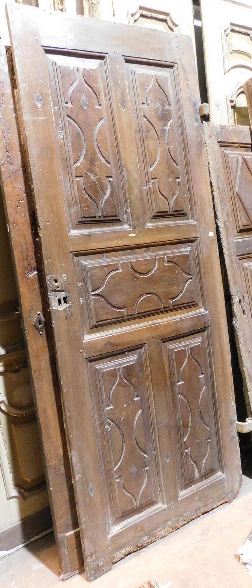 PTI400 - Carved walnut door, 19th century, cm W 86 x H 220
