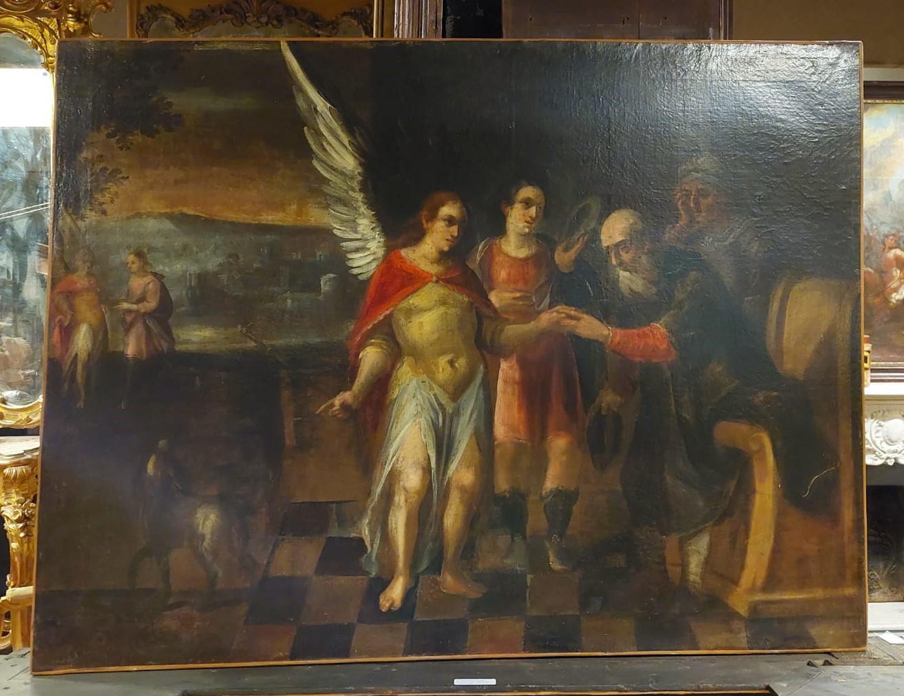 pan306 - quadro dipinto raffigurante Arcangelo Gabriele, misura cm l 121 x h 92