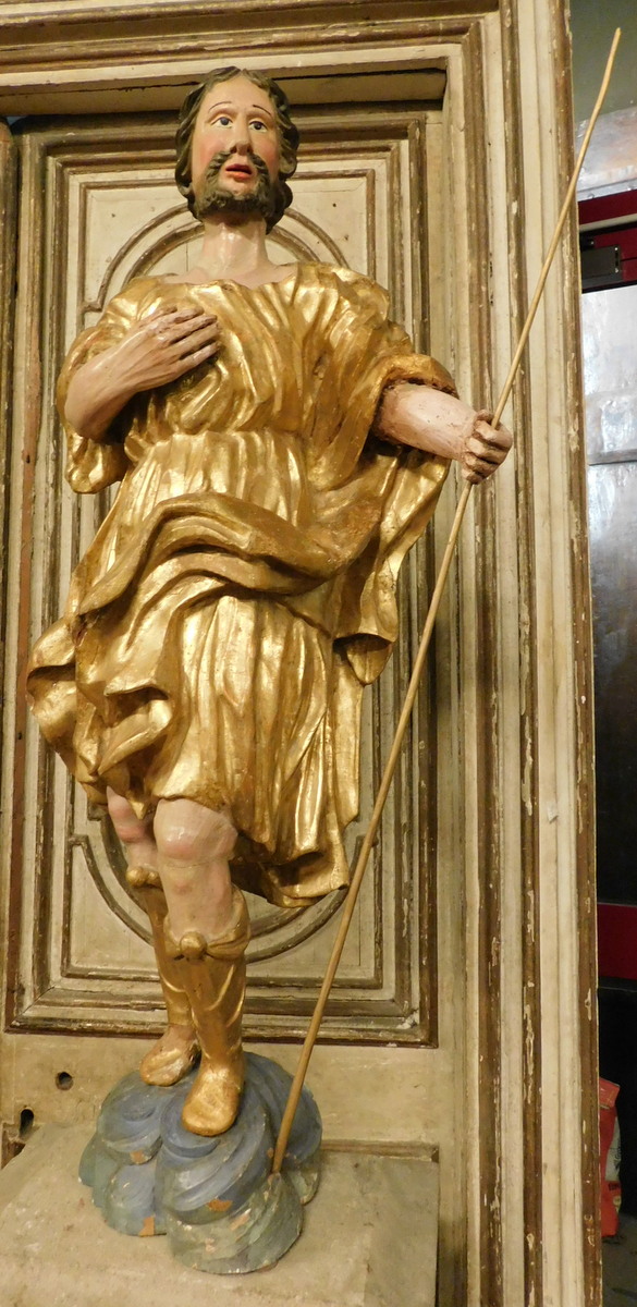 dars450 - statua lignea policroma, epoca '7/'800, misura cm l 45 x h 97 x p. 27