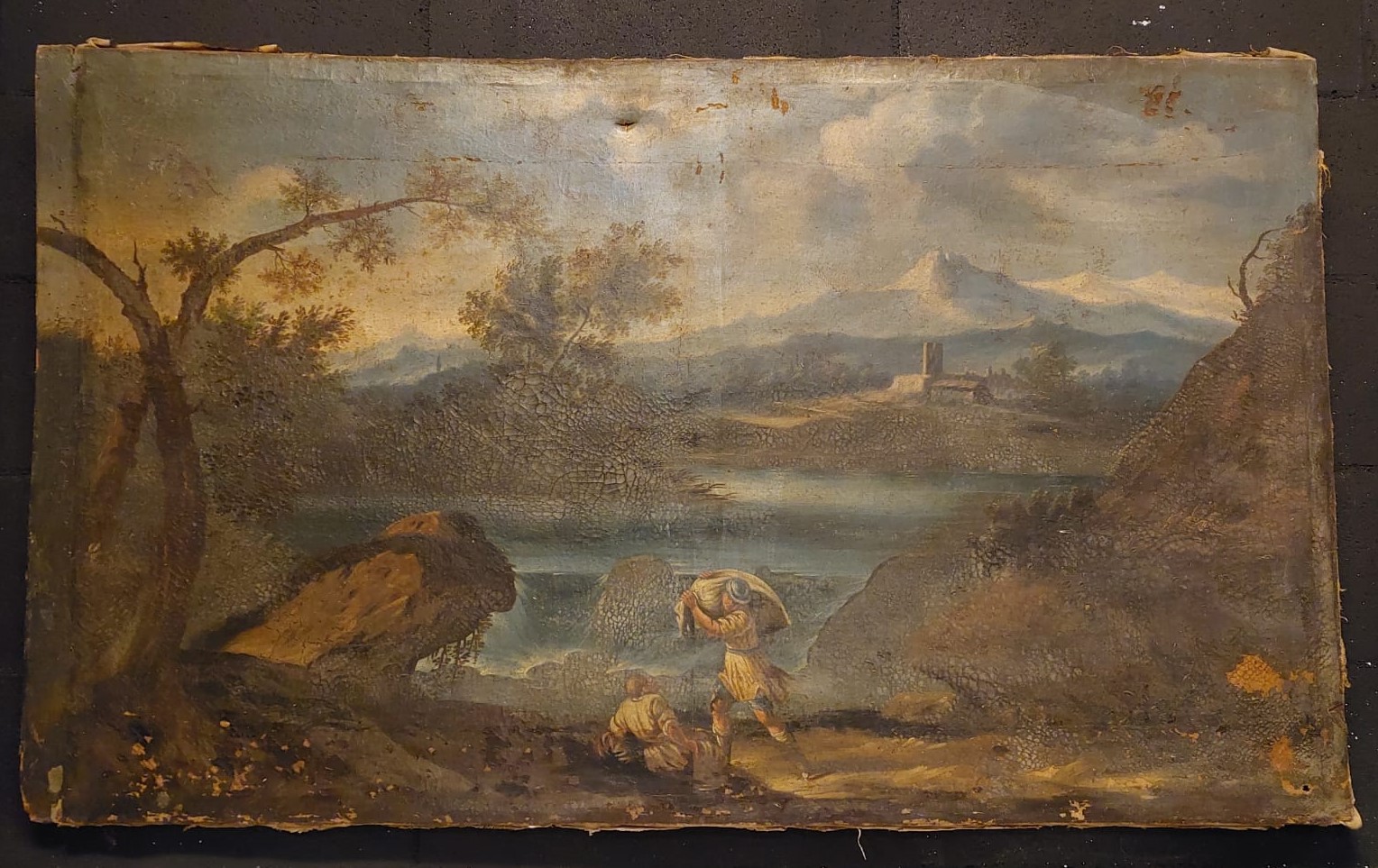 pan319 - dipinto rappresentante paesaggio, epoca '700, misura cm l 129 x h 77