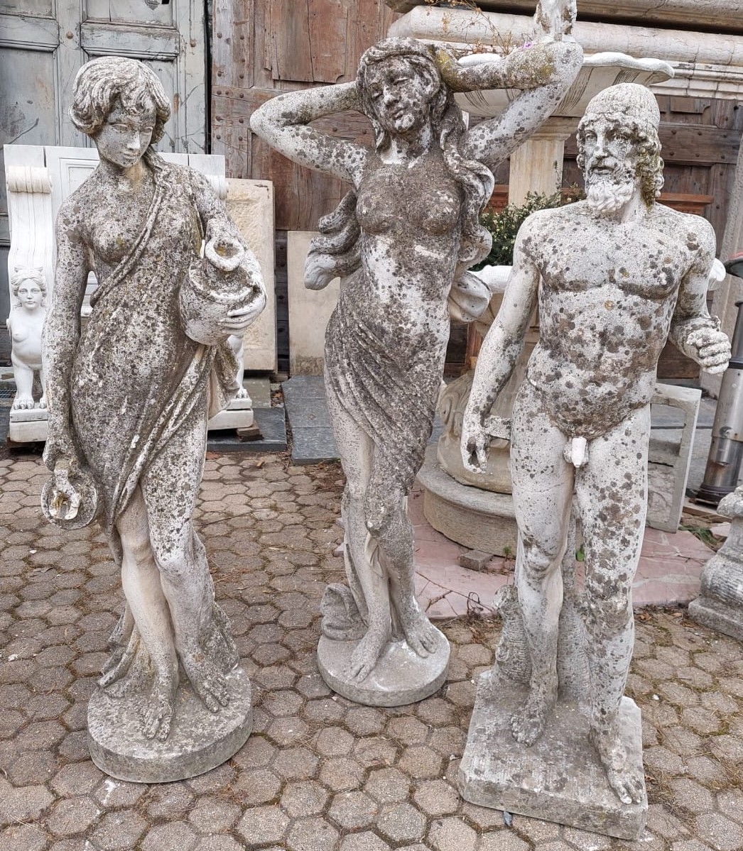 dars484 - n. 6 statues en béton, années 1900, mesurent cm l 45/70 x h 140/150