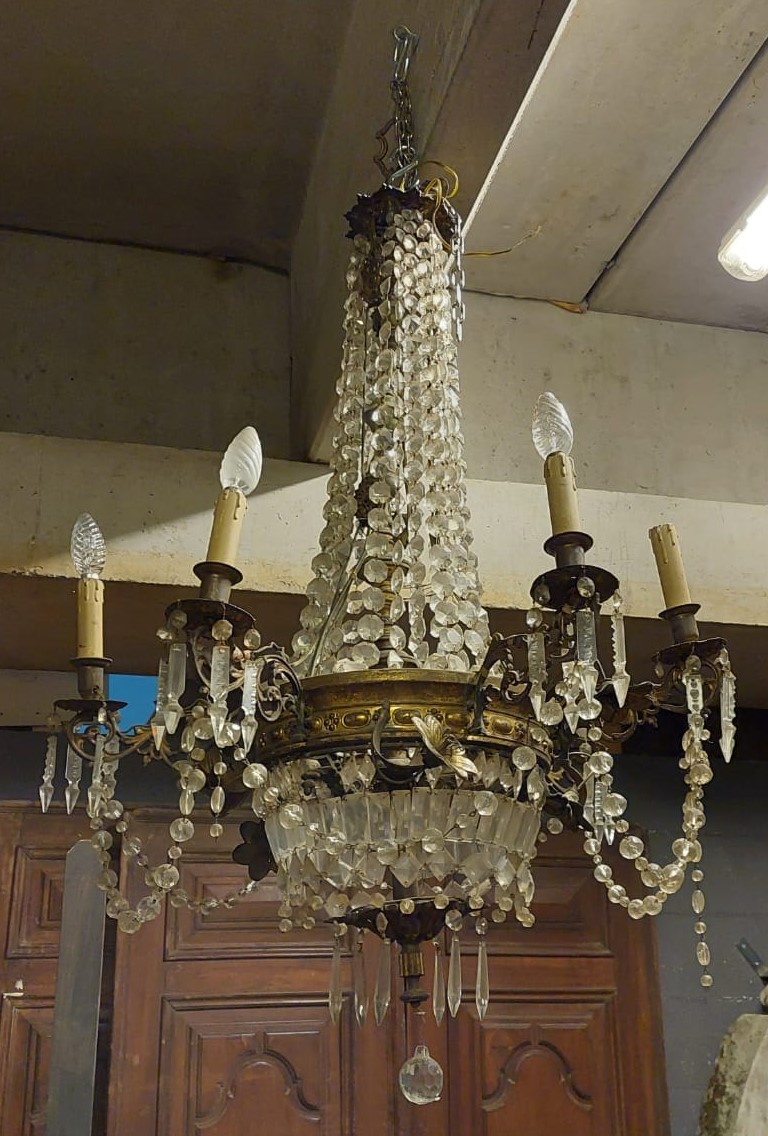lamp192 - lustre en bronze avec cristaux, '800, cm l 70 x h 95