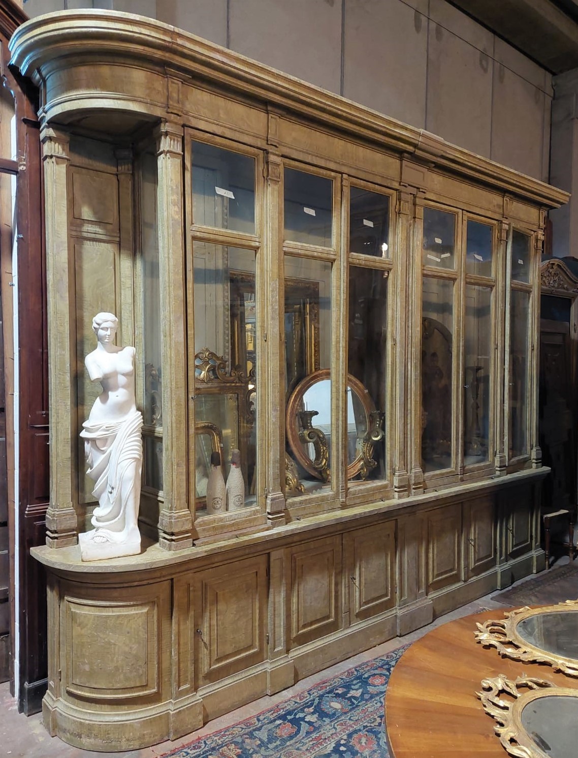 lib124 - libreria/ vetrina marchigiana in legno, cm l 420 x h 232 x p. 60
